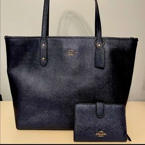Navy Blue Coach tote and wallet